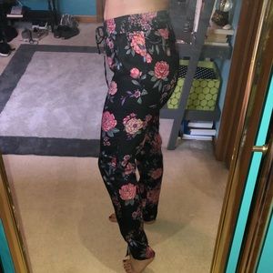 Floral Shiny Cinch Waist Pants